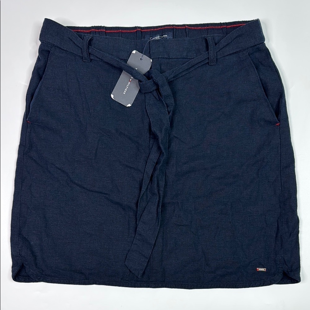 Tommy Hilfiger Navy Blue Linen Blend Stretch Waist Pencil Skirt Small NWT